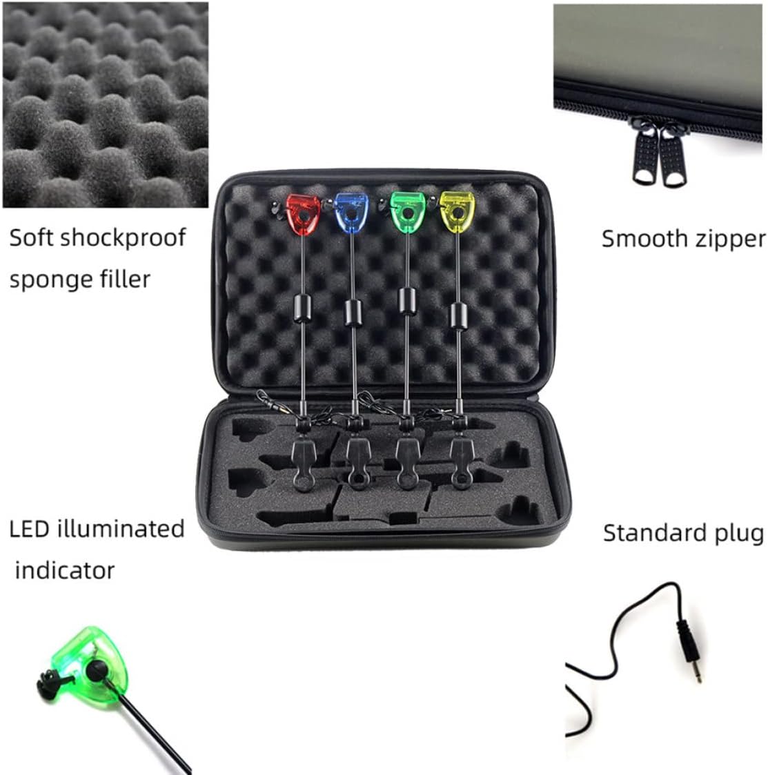 Bite Alarms Carp Fishing, 4PCS 12.99 Inch LED Fishing Bite Alarm with a Carry Box, Fishing Swingers Bite Indicators Fishing Tackle for Fishing Accessories,Fishing Gear