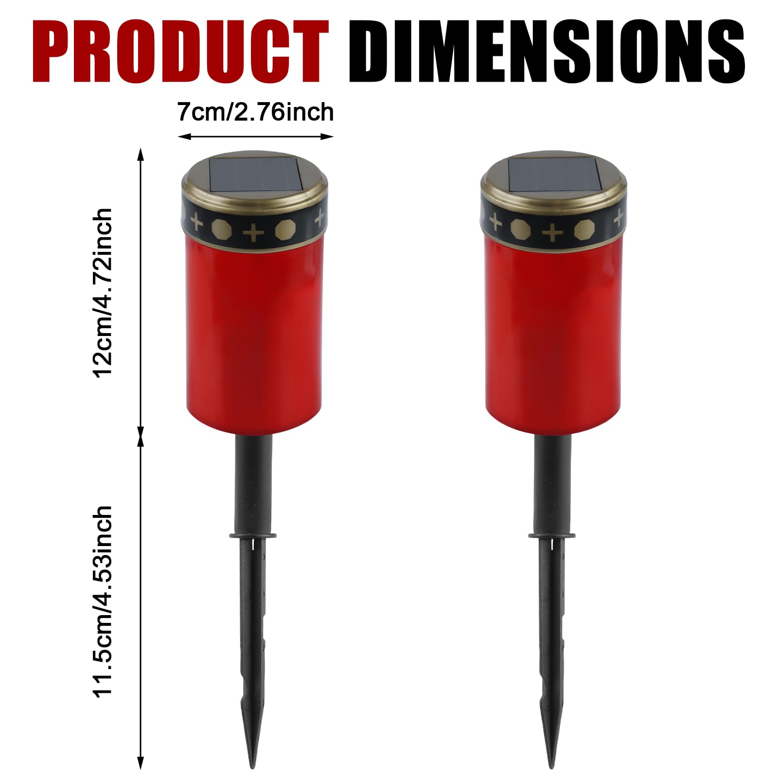 GOMETY Set di 4 candele per tomba, a energia solare, con picchetto, luce per tomba, luce fissa, luci per tomba, illuminazione per esterni, decorazione funeraria, ricordo (rosso) (rosso)