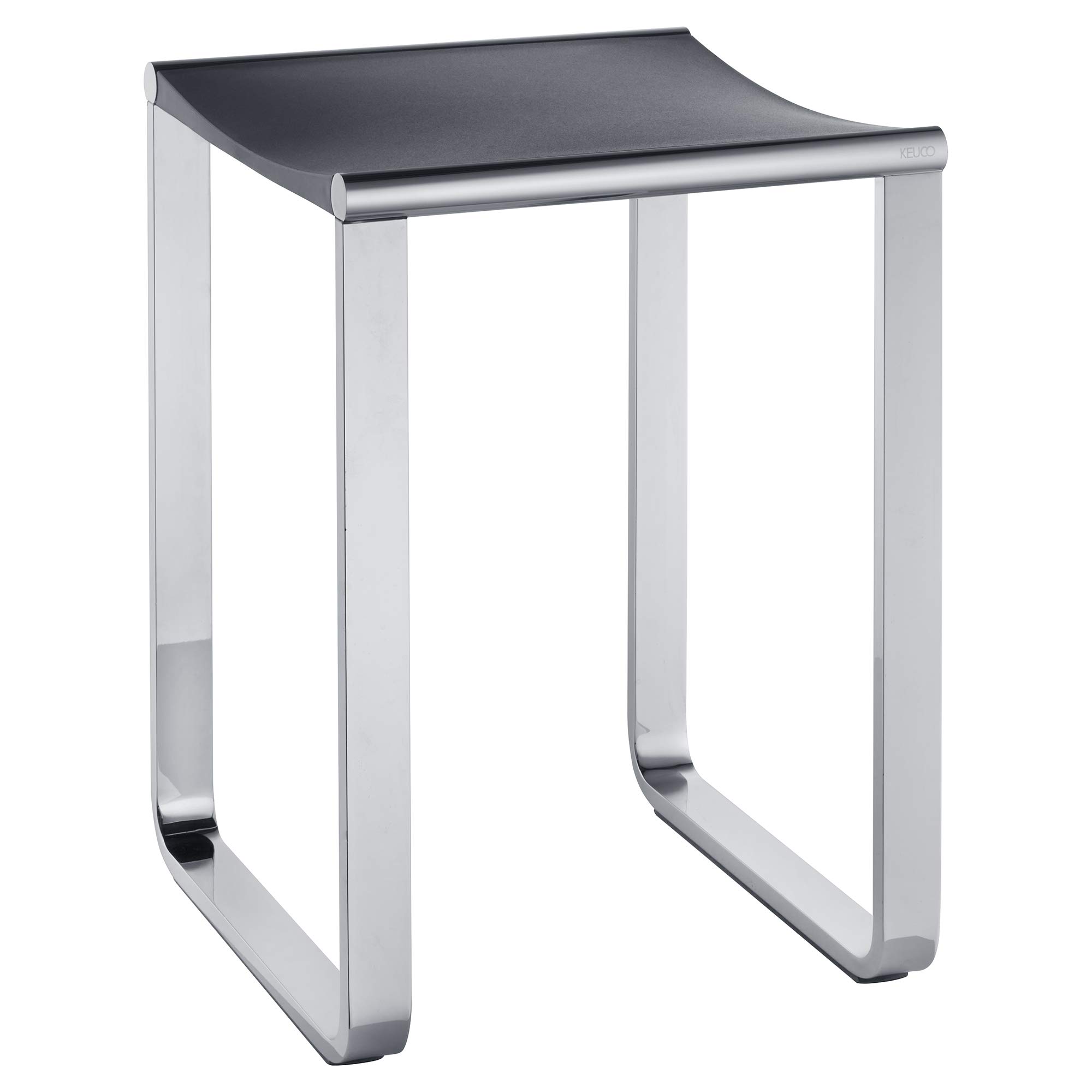 Keuco Plan Duschhocker, belastbar bis 100 kg, Aluminium verchromt, Sitzfläche aus Kunststoff Schwarzgrau, 36,5 x 34 cm, Hocker für Bad und Dusche