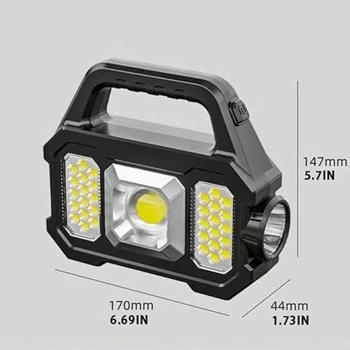 Miniatura 6 de Paquete de 1 linterna solar de alta recargable para exteriores, reflector de luz LED de trabajo para camping, emergencias, cabezales de luz de