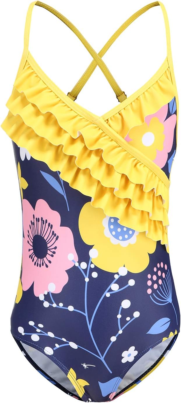 Girls One Piece Swimsuits Hawaiian Ruffle Swimwear Beach Bathing Suit