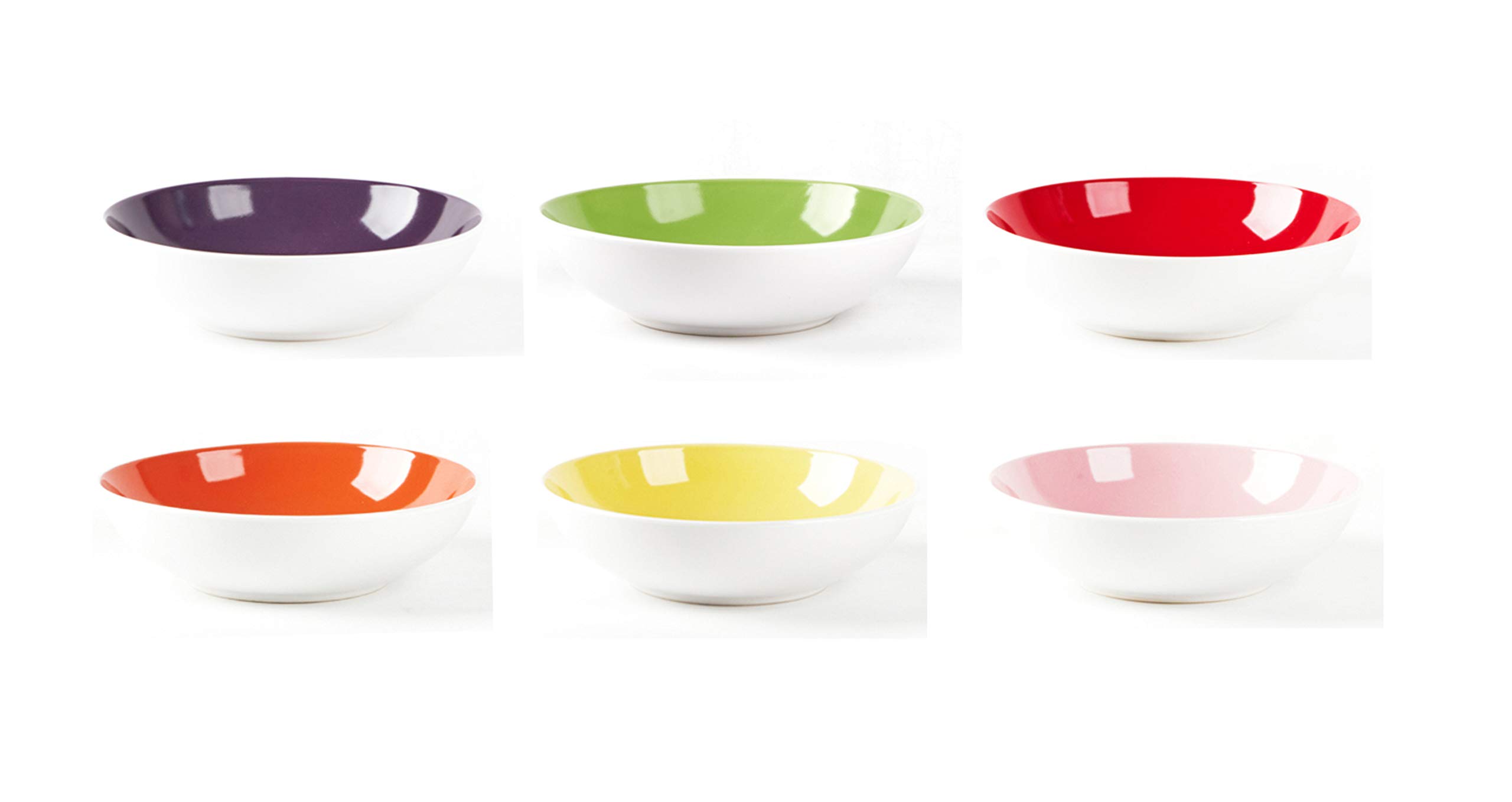 HomeVss, Stoneware Coupe Shape Soup/Pasta Bowl - 8 inch - Set of 6, Very Rose Assorted Colors