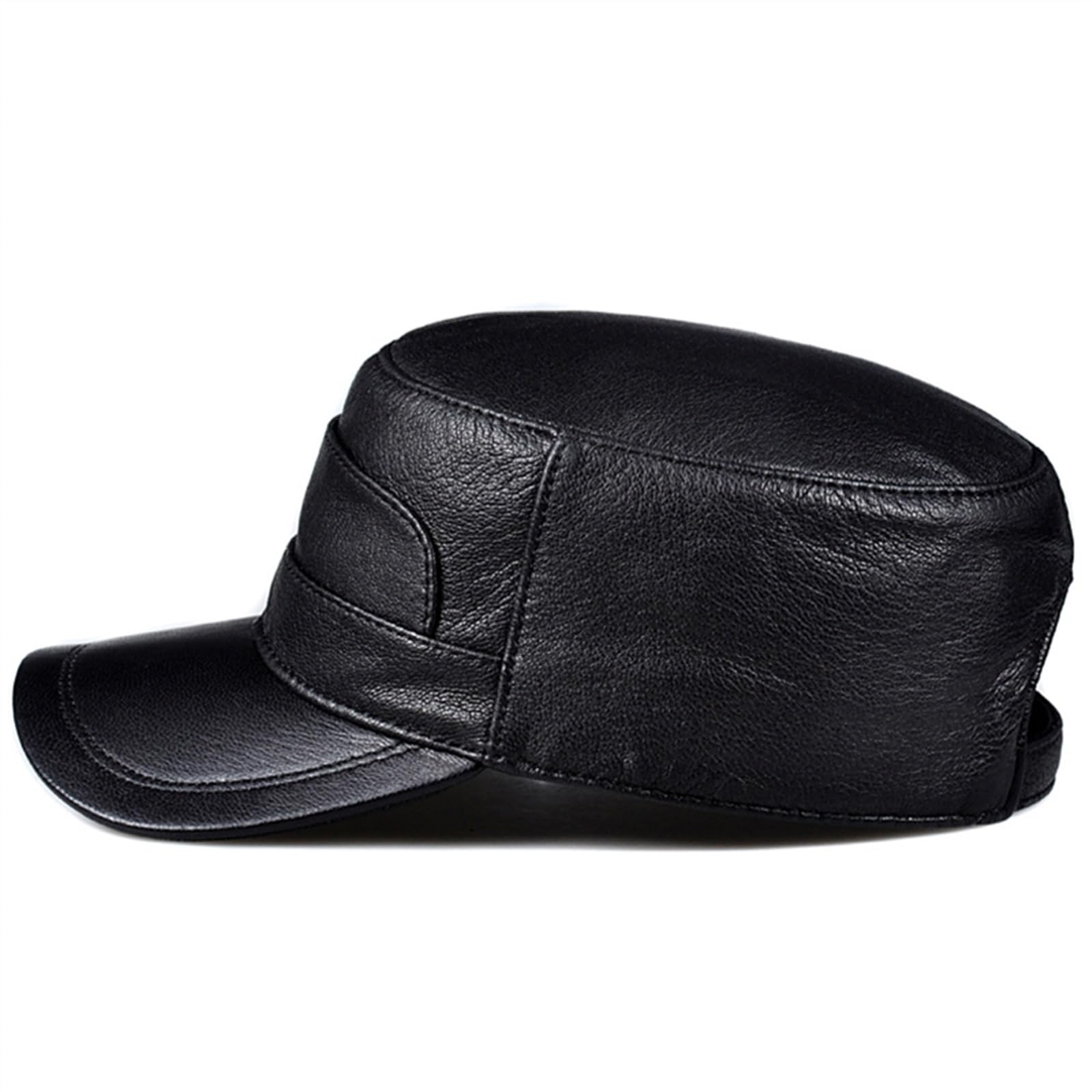 Jesienno-Zimowa Czapka Z Płaskim Wierzchem Z Prawdziwej Skóry Męska Rozrywka Męska Prawdziwa Skóra Owcza Pojedyncza Cienka Czapka, Czarno-Xxl (59Cm60Cm)