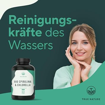 Organic Spirulina & Chlorella Pellets - 600 Tablets - High Dose with 6000 mg per Day - Supply for 50 Days - Made & Laboratory Tested in Germany - Vegan & Free from Additives - TRUE NATURE