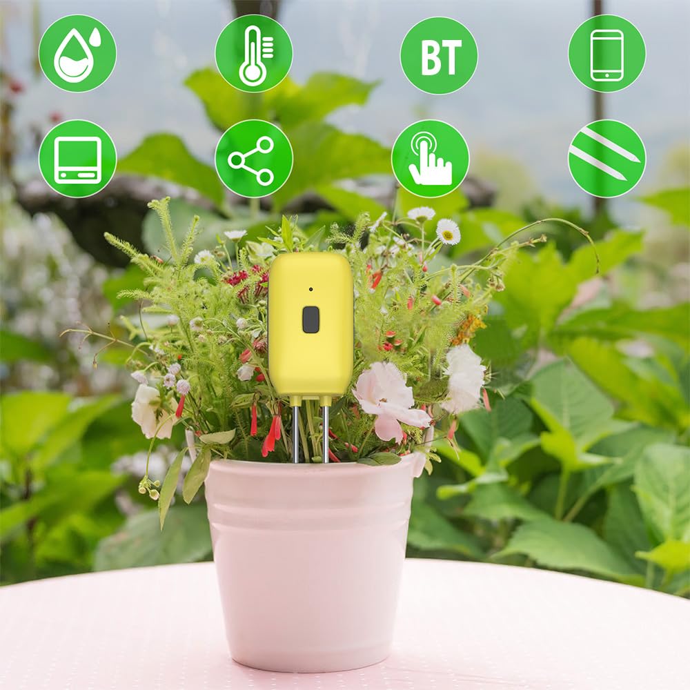 Bodenmessgerät, intelligenter Pflanzenwassersensor, Temperatur- und Feuchtigkeitsalarm, Outdoor, IPX5, Doppelnadel-Bodentester, Gartenarbeit für Rasen, Bauernhof, Garten,