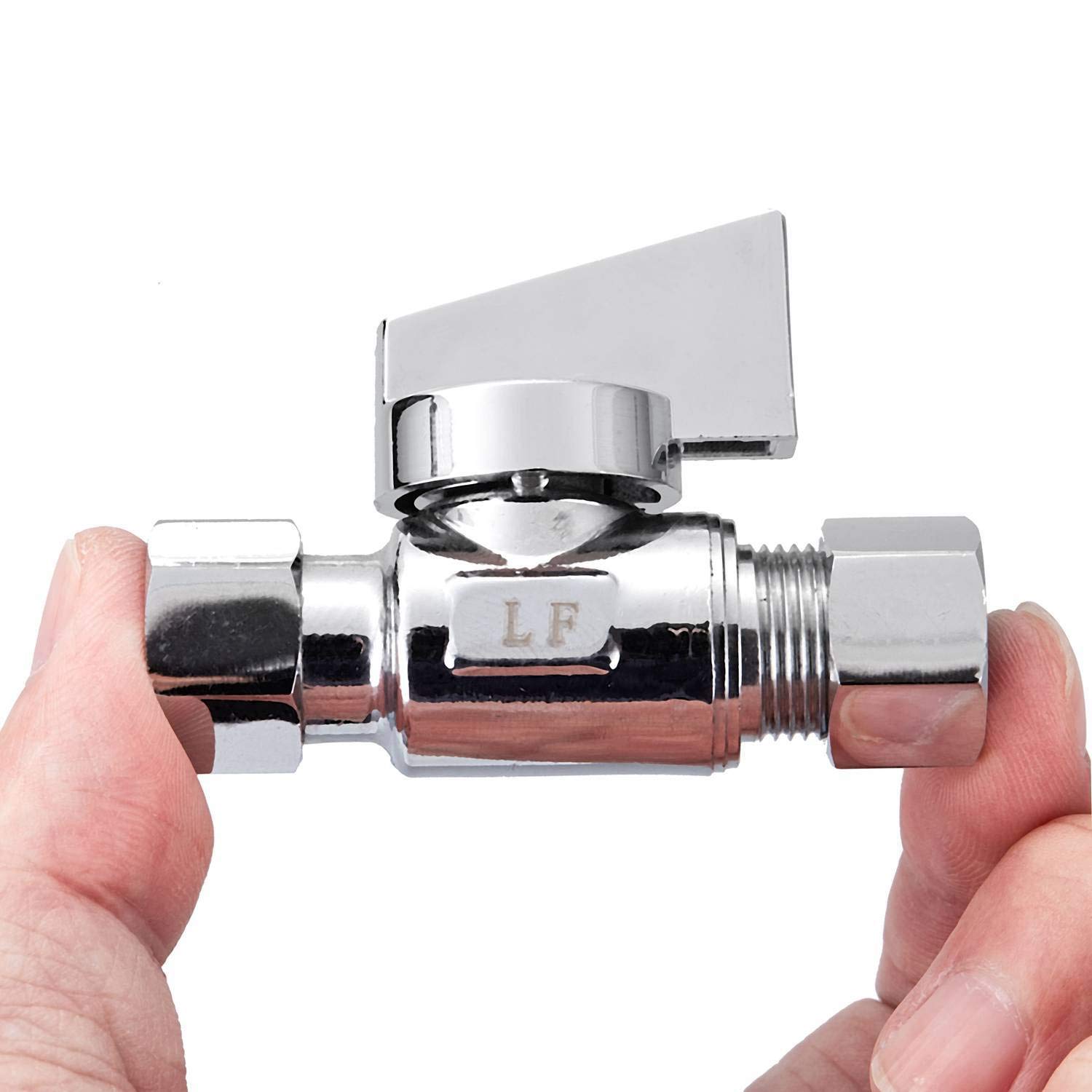 Confezione da 4 valvole di arresto ad angolo diritto per acqua e quarto di giro, in ottone cromato senza piombo da 3/8" Comp FIP x 3/8"