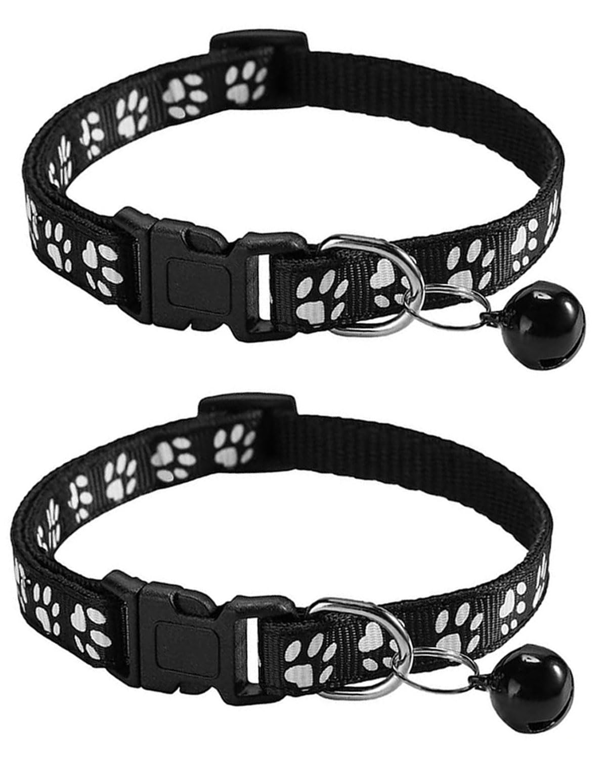 2 piezas Collar Gatom,collar gato, para Gatos con Cascabeles y Hebilla Seguro de Liberación Rápida,para gato, 19-33 cm, gato antiahogo, Negro