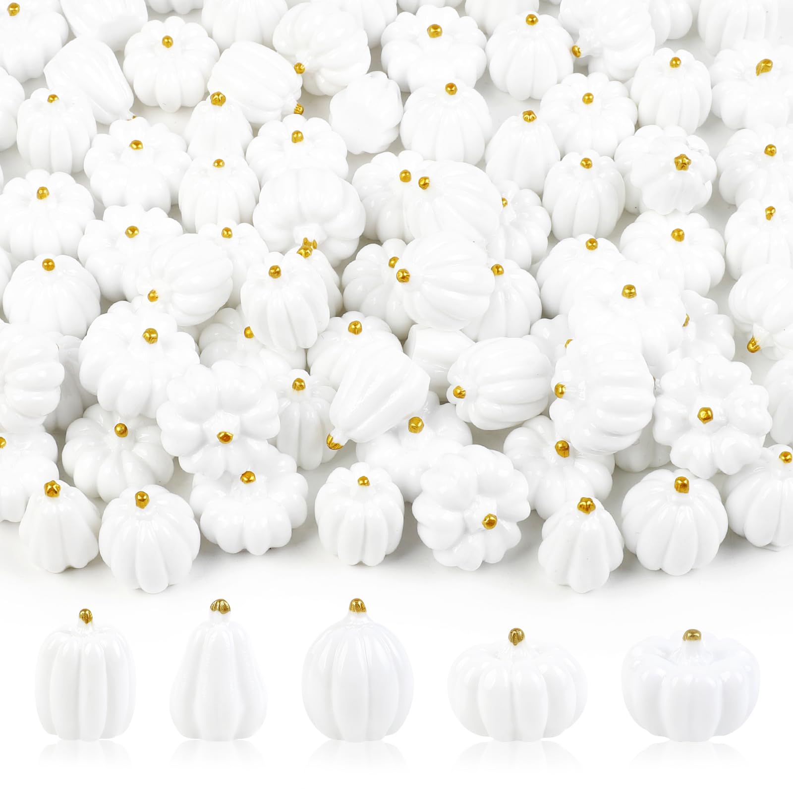 YiYa 90Pcs Mini Pumpkin Decorations Fall Harvest Mini Pumpkins (White)