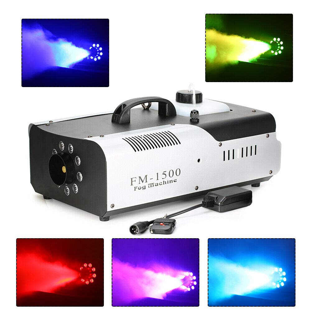 Machine à fumée, à effets, machine à fumée, 1500 W, avec télécommande, effets d'éclairage de scène, lampe LED DMX RVB, 53,5 x 31,5 x 25,5 cm