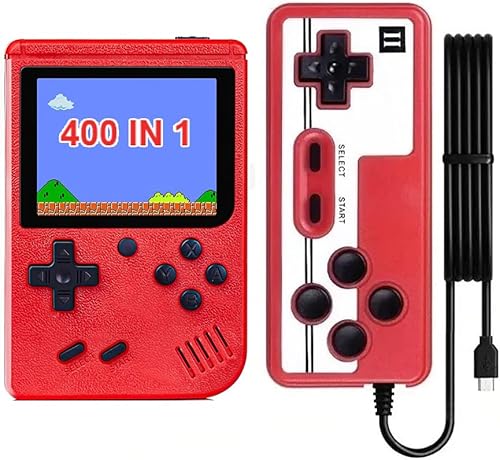 Consola 400 Juegos Clasicos Portátil con Mando Dos Jugadores Pantalla 3" Color Salida TV Niño Adultos Rojo Cover