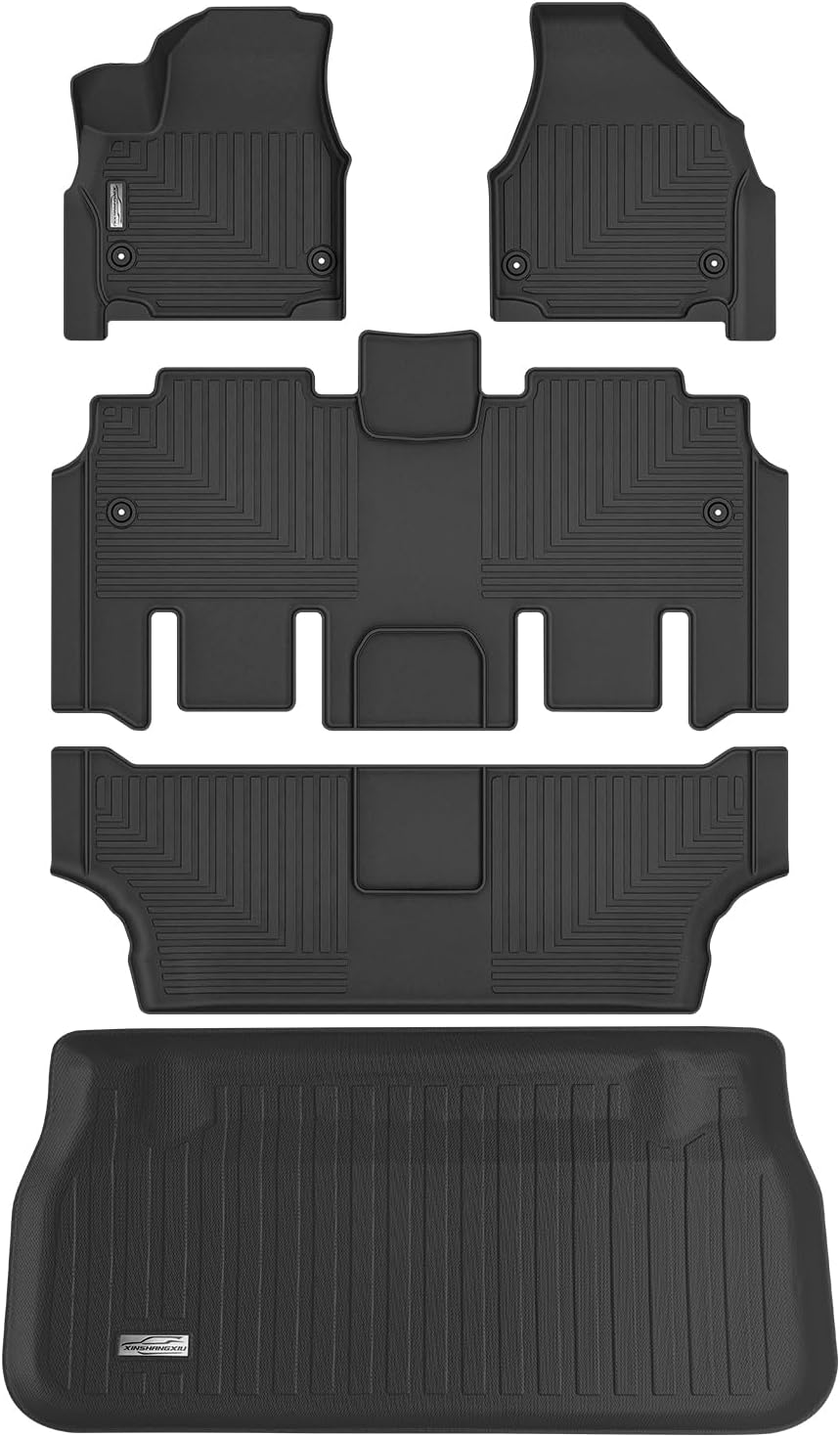 Floor Mats & Cargo Liner for 2017-2023 2024 2025 2026 Chrysler Pacifica(No Hybrid Models),1st & 2nd & 3rd Row with Trunk mat Full Set,TPE All Weather Car Mats