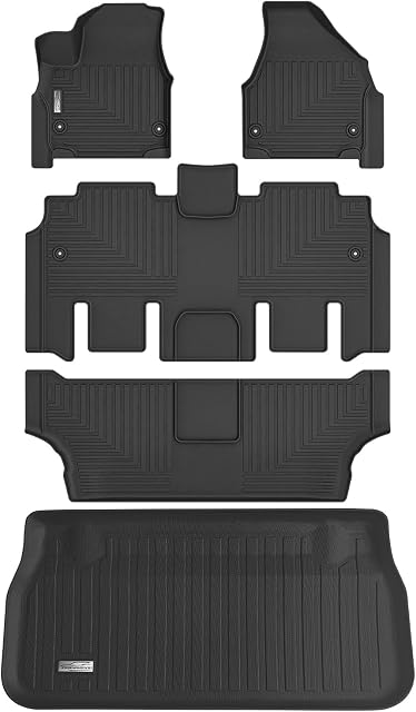Floor Mats & Cargo Liner for 2017-2023 2024 2025 2026 Chrysler Pacifica(No Hybrid Models),1st & 2nd & 3rd Row with Trunk mat Full Set,TPE All Weather Car Mats