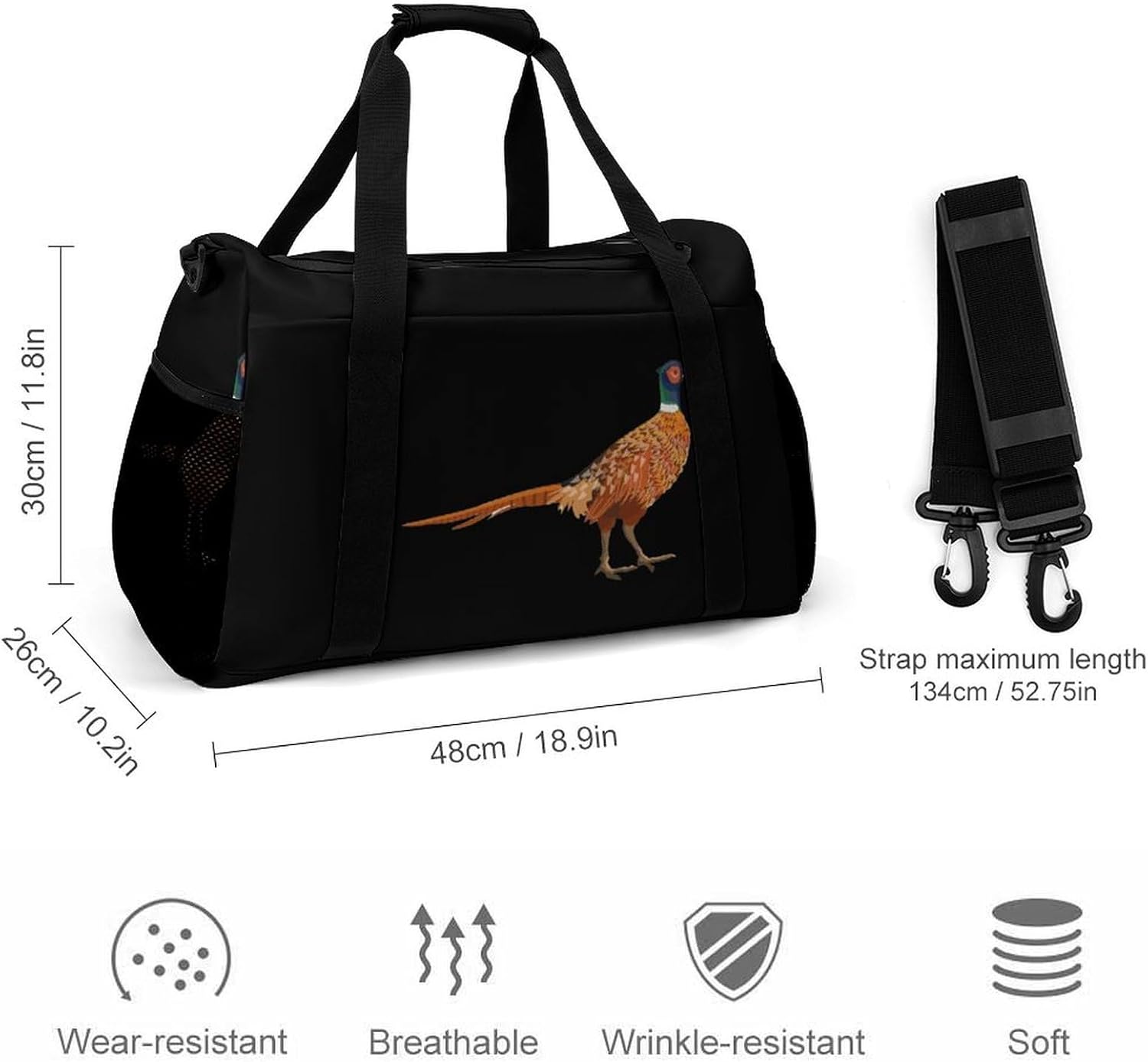 キジ 旅行バッグ キャリーオンバッグ ボストンバッグ スポーツバッグ 大容量 収納 出張 シューズ収納 修学旅行 キャンプ ジムバッ