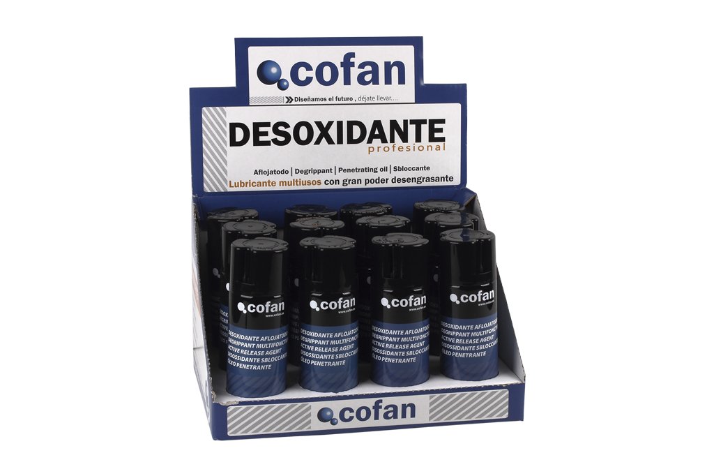 Cofan Présentoir de dégrippant | Lubrifiant multi-usages | Haut pouvoir hydrofuge | Il élimine les éléments résiduels