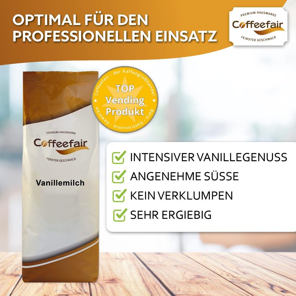 Coffeefair Vanillemilch 10 x 1kg für Automaten, aromatische Vanille-Milch, Heißgetränke- und Kaffeeautomaten, intensiver Vanillegenuss