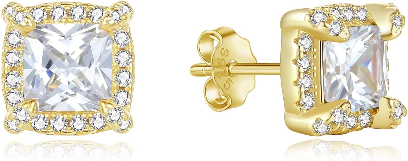 Orecchino con doppio punto luce, castone quadrato, oro rosa – Gioielleria