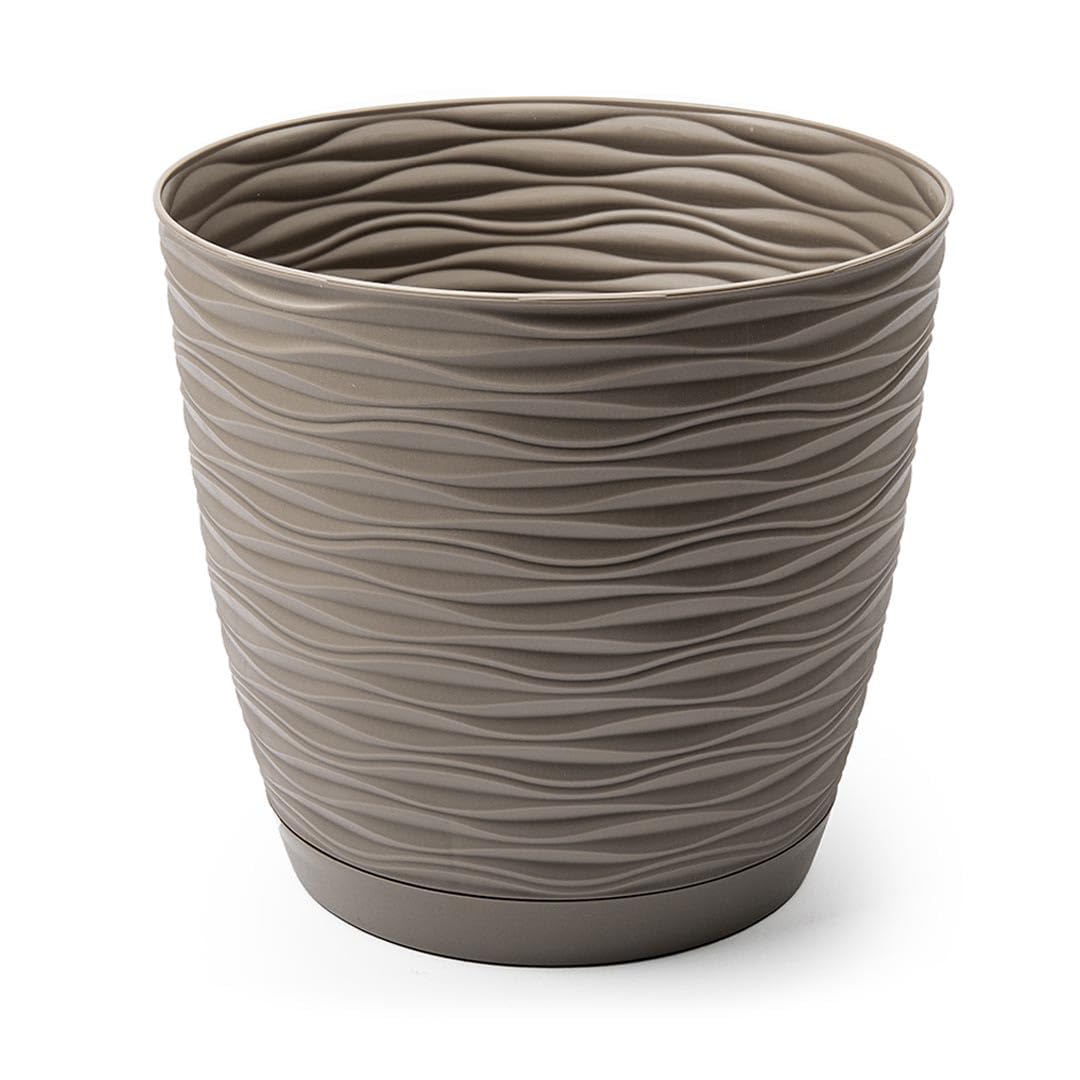 Muddy Hands Brown Decorative Wind Design Plant Pot With Saucer Round Indoor Plastic Flower Herb Cacti Cactus Succulent Planter (, 11Cm)