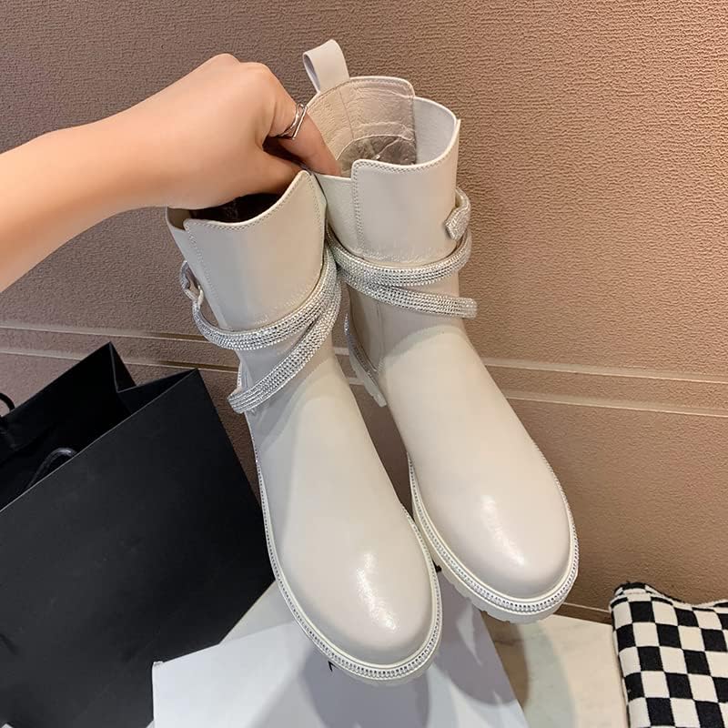 Vista 6 de keleimusi Botines de combate Chelsea con adornos de cristal para mujer con lengüetas planas