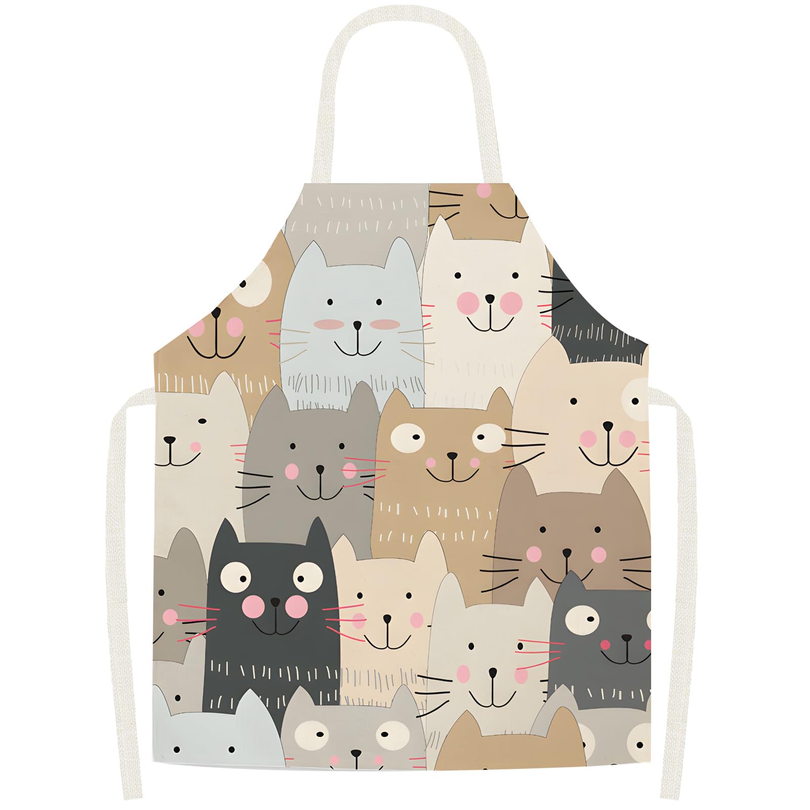Novstuf Dellantal Cocina Personalizado Delantal Ajustables de Comic Gato Patron Delantales de Cocina Antiincrustante Delantal de Lino para Casa Barbacoa Jardineria Restaurante Cafetería (Estilo 7)
