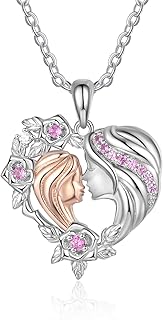 Collar Madre e Hija con Colgante de Corazon Mujer Oro Rosa Cadena Plata de Ley 925 con 5A Zirconio Mejor Amigo Regalo para Día de la Madre/Navidad/Cumpleaños