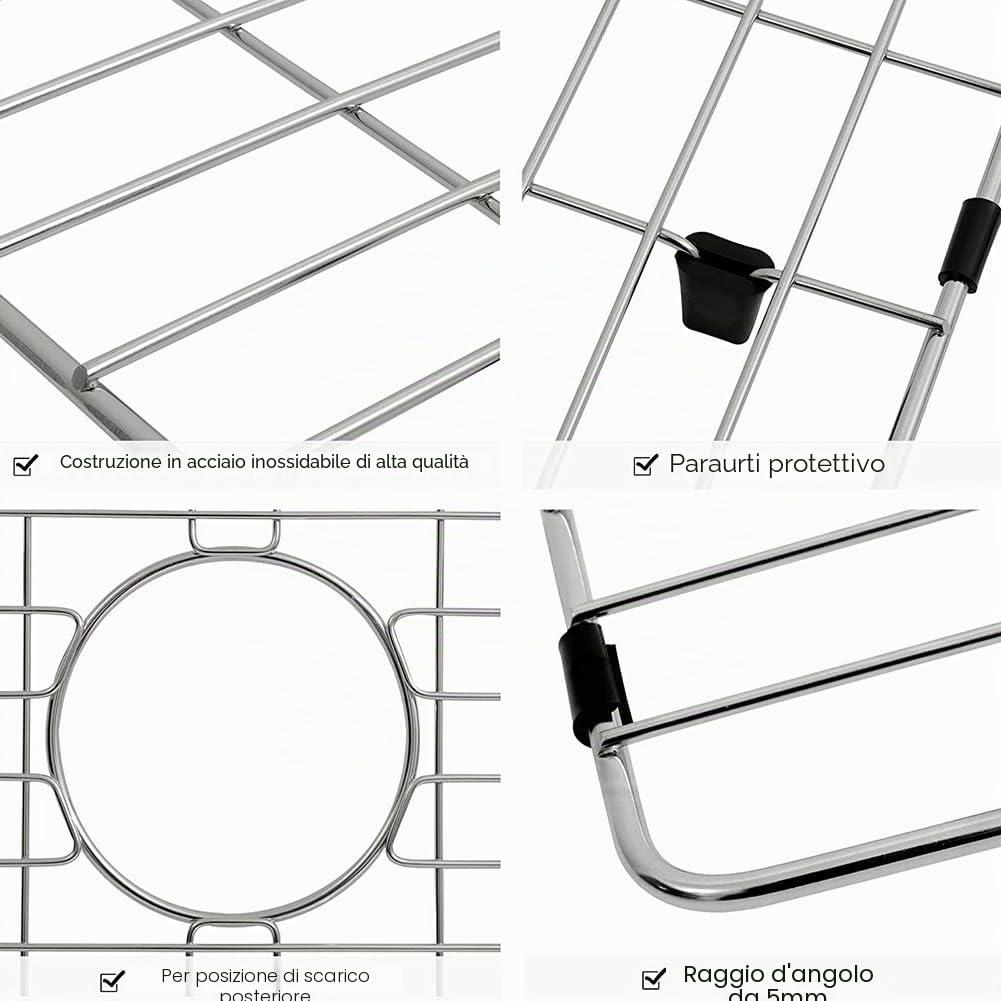 1 griglia per lavello da cucina in acciaio inox e protezione per lavello da cucina con retro