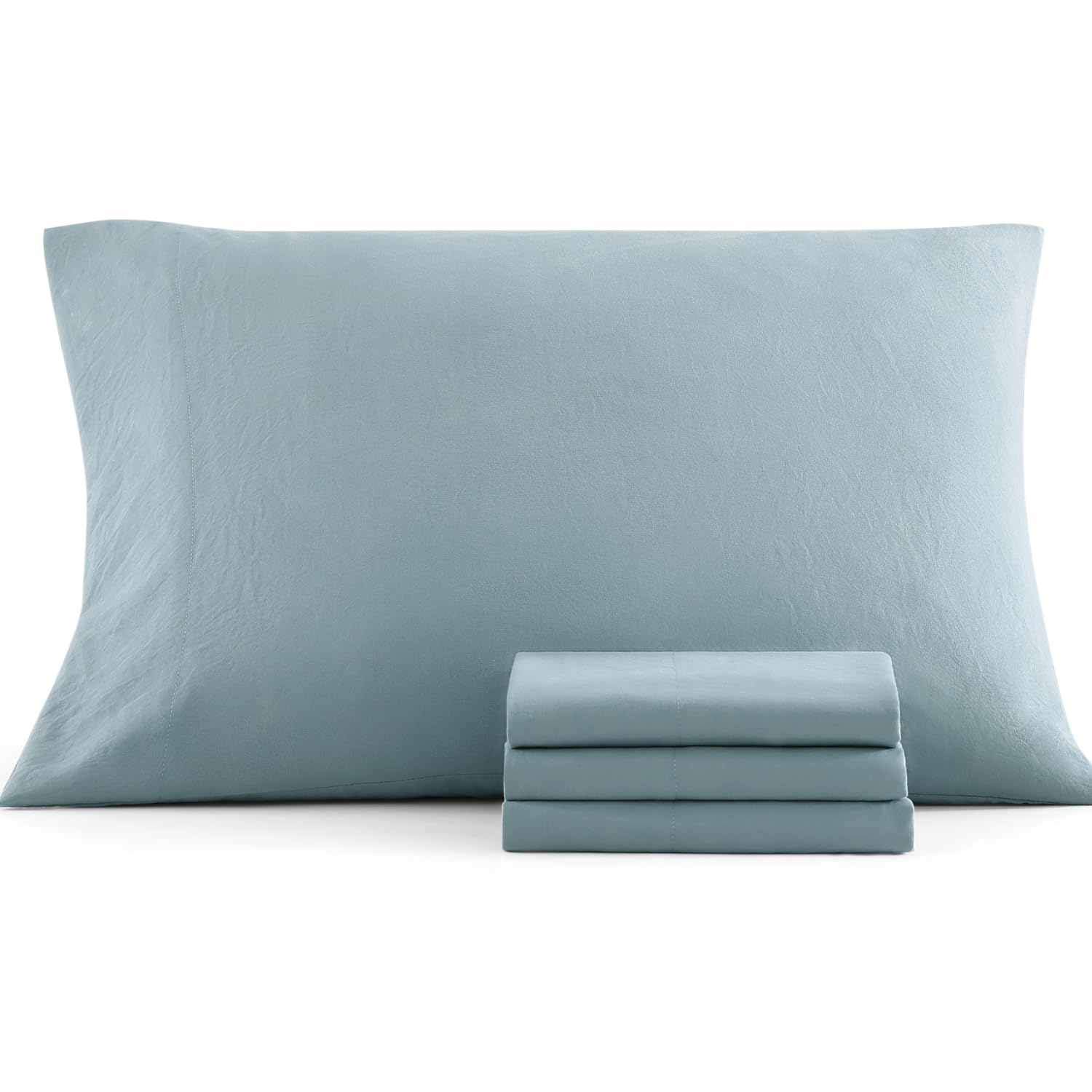 Casa Platino Set di lenzuola e federe, lenzuola per letto king size, prelavate, in microfibra spazzolata, con separazione per letto king size, colore: bozzolo