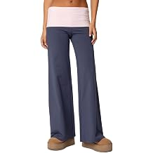Fold Over Pants for Women Low Rise Straight Lounge Yoga Pants Stretchy Flare Leggings Y2K Foldover Bell Bottoms
