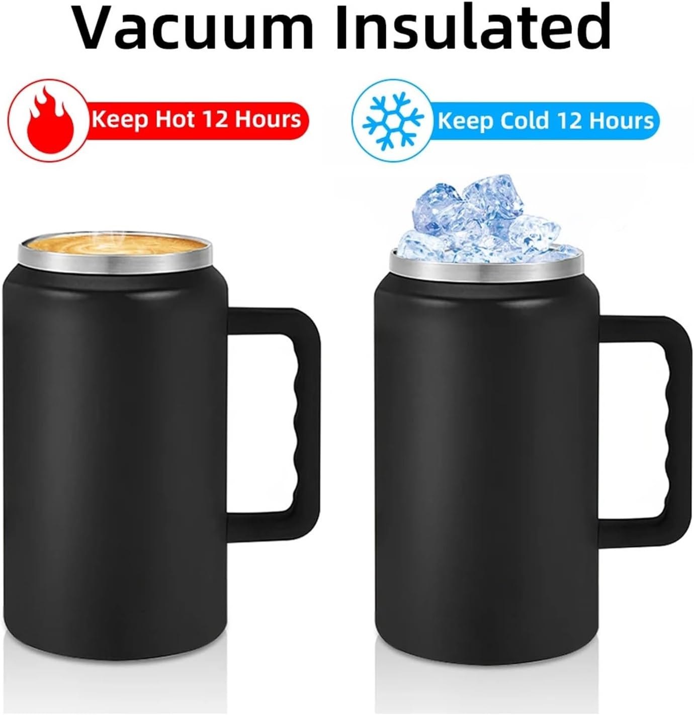 1500ml 大容量タンブラー ハンドル付き トラベルコーヒーマグ ストロー蓋付き 二重壁ステンレススチール断熱ウォーターボトル(B