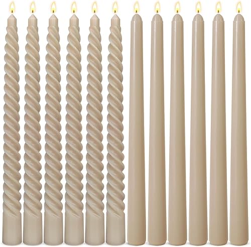 6 Pack Light-Mocha Taper Candles and 6 Pack Spiral Candles