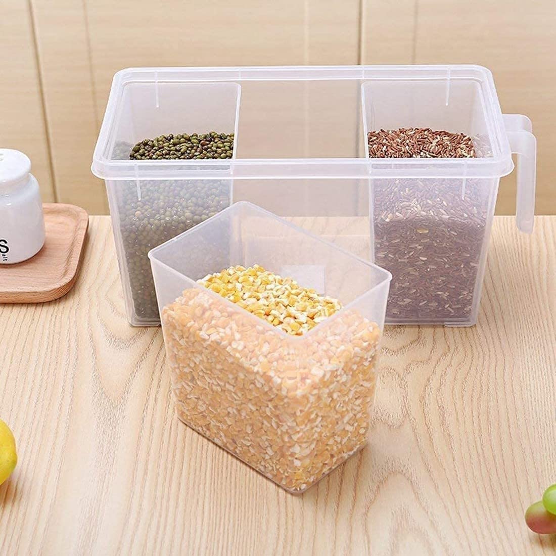BKSMD Plastic 3 in 1 Refrigerator Fruit/Vegetable Basket for Kitchen Dining Table - Refrigerator Food Storage Container with Lid Fridge Kitchen Food Fruit Box with Handle, White (1)-picture-12