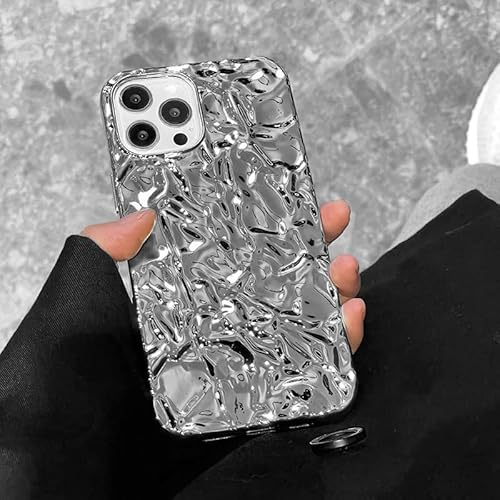Dimeiya Compatible With Iphone 13 Pro Max Case, Tin Foil Pleated Luxury Designer Electroplated Silver Chrome Hearts Case For Silicone Slim Fit Soft Tpu Case For Iphone 13 Pro Max (Silver) #TOP5