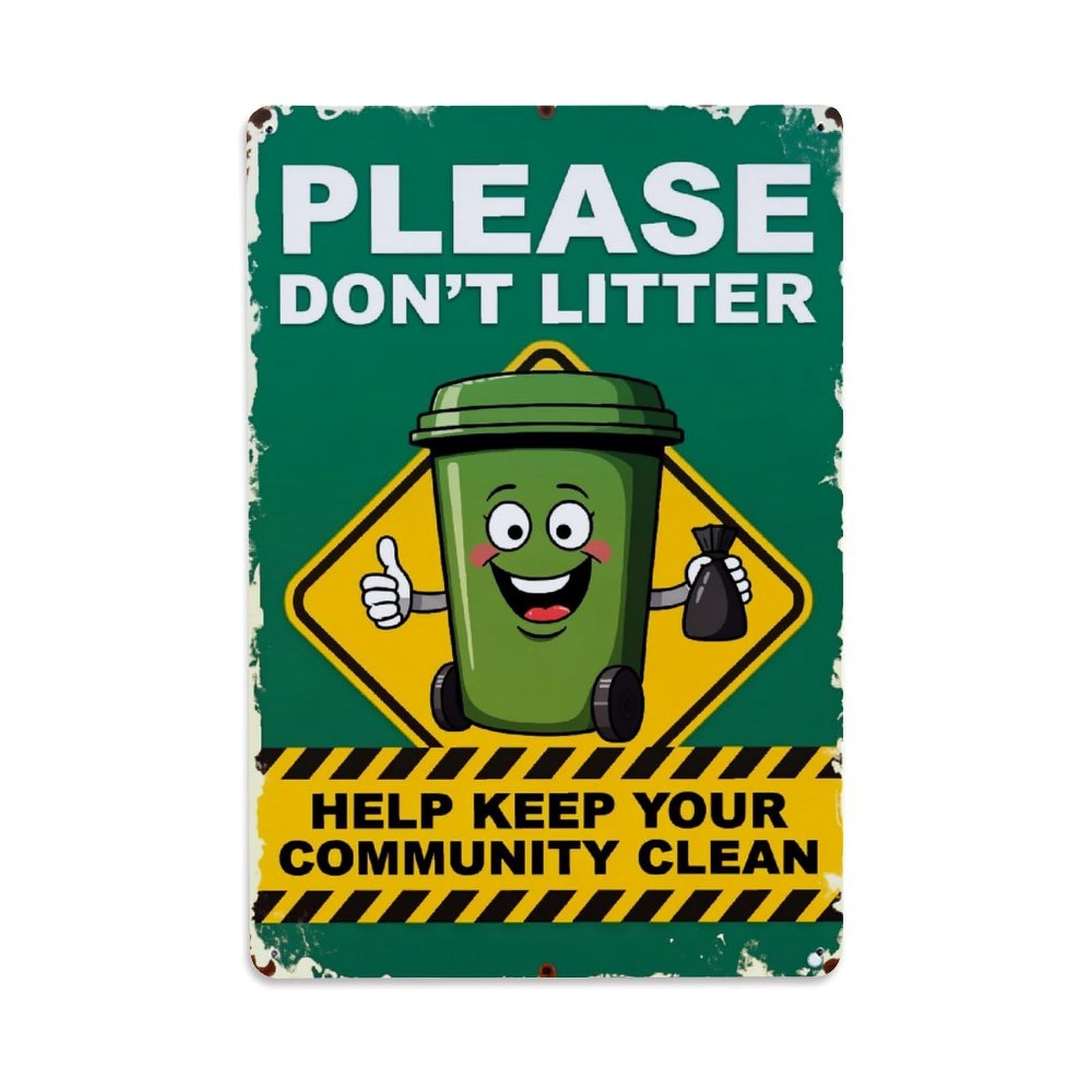 Jdyaojiesheng Vintage Green Bin With Thumbs Up And Trash Bag Tin Sign Retro Metal Wall Decor Metal Poster, Home Bar Garage Farmhouse Cafe Wall Art Decoration 8X12inches