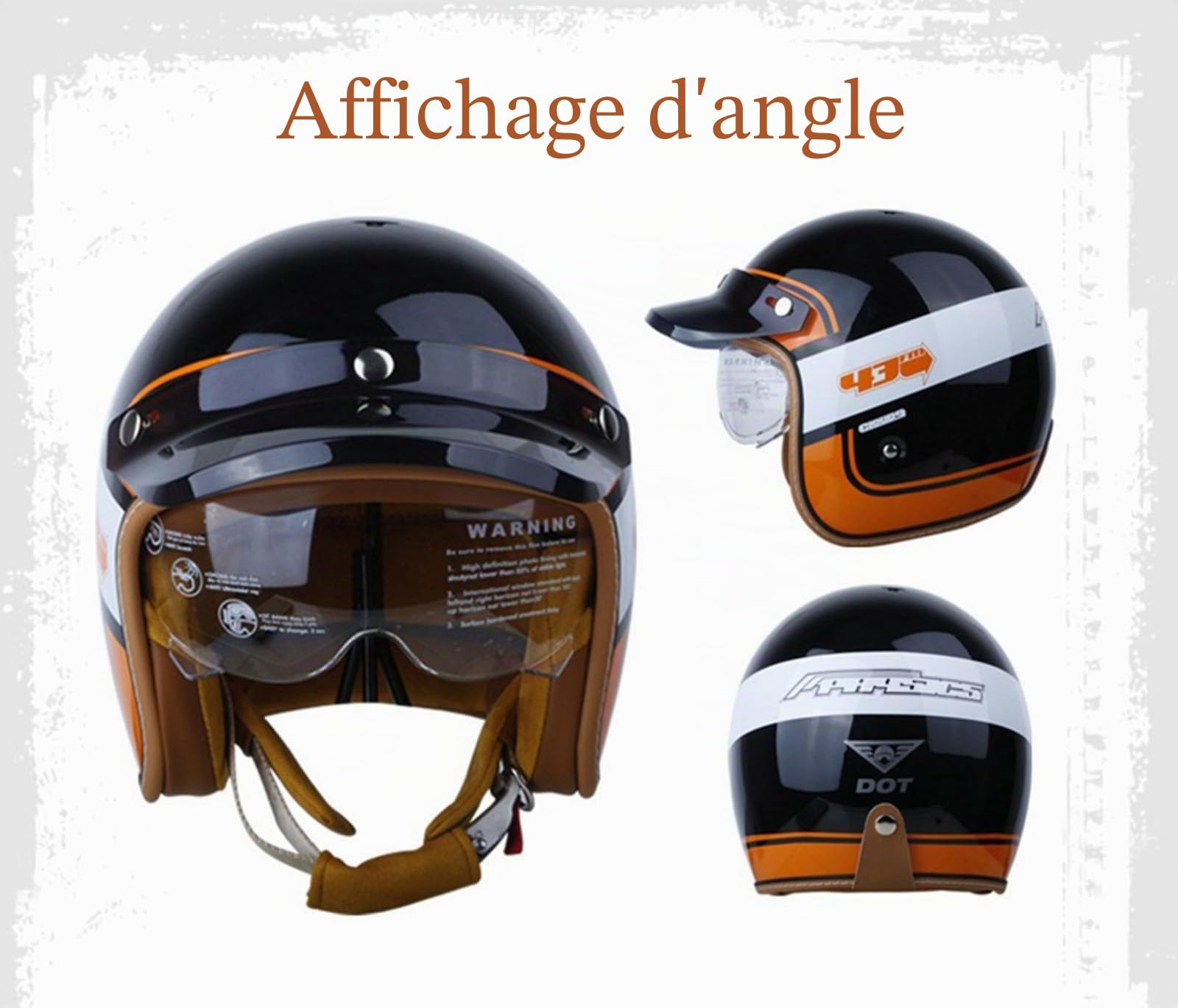 Casque Moto Vintage Casques Jet avec Visière Casques Bols Casque Mobylette avec Lunettes Homologué Dot/ECE Rétro Demi Casque Moto Vélo Scooter Chopper pour Adultes Homme Et Femme