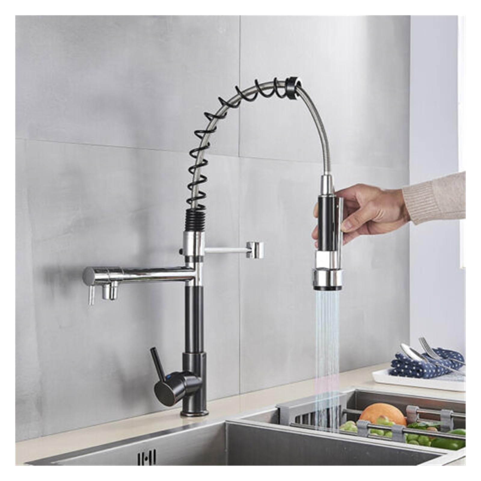 Robinet de cuisine à ressort LED extractible et mitigeur d'évier chrome