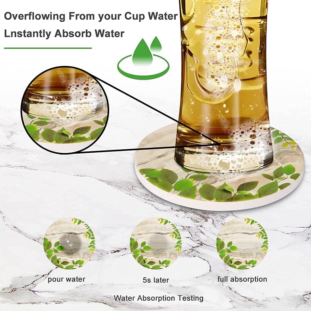 Coasters Set,Cute Green Leaf Ceramic Coaster,Coasters for Drinks Absorbent Funny,Coasters for Coffee Table,Coasters for Drinks Absorbent with Holder,The Best Gift for Friends Or Family