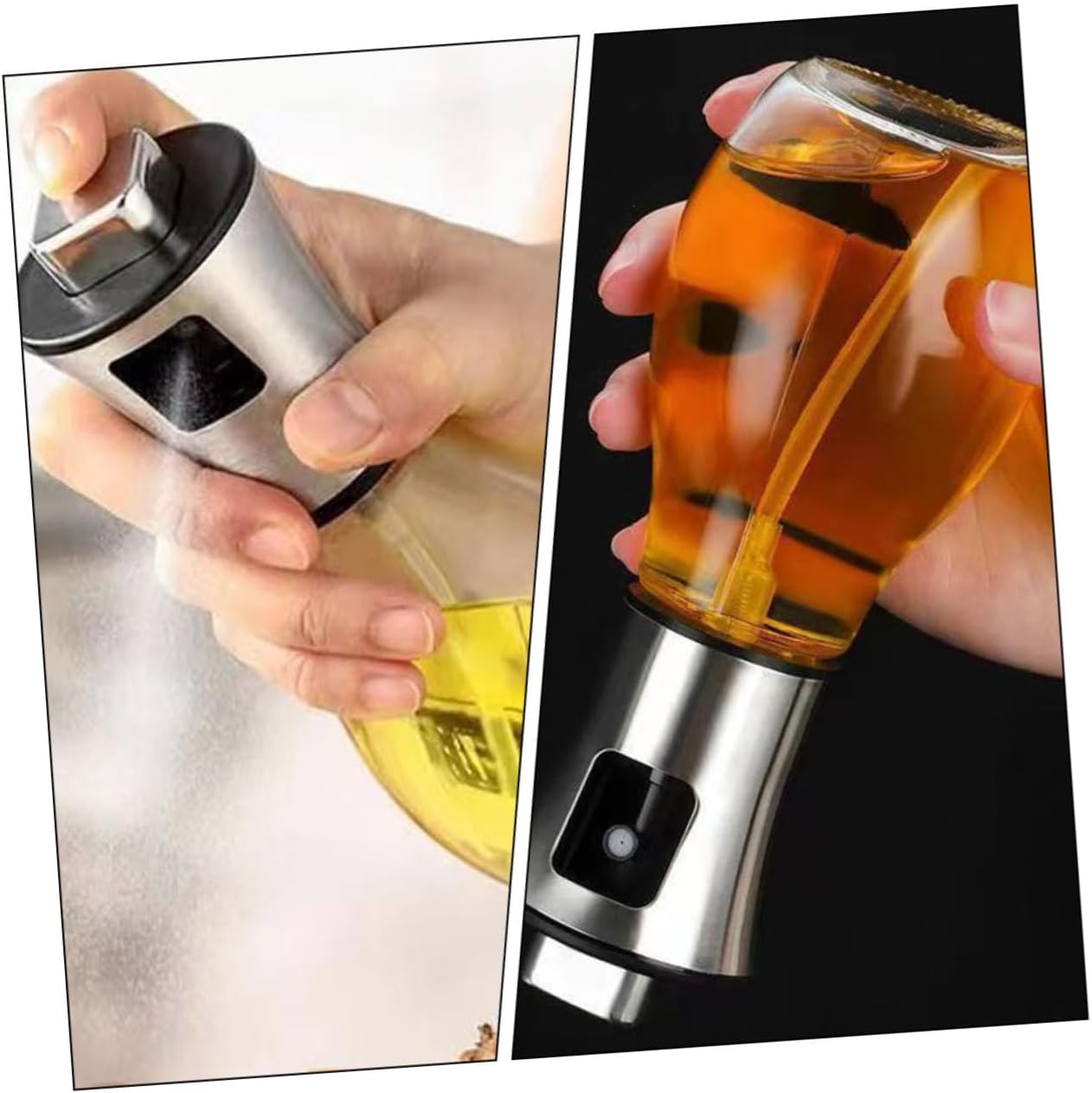 DECHOUS 2pcs Stainless Steel Oil Spray Bottle Glass Dispenser for Cooking Baking Bbq and Salad Tool