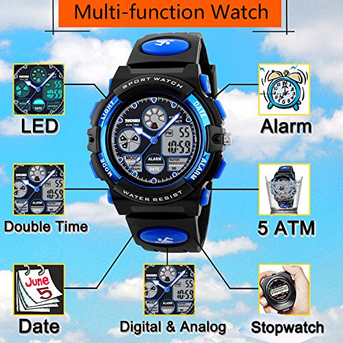 Kid Watch for Boys Girls LED Sports Watch Waterproof Digital Electronic Casual Military Wrist with Camouflage Silicone Band Luminous Alarm Stopwatch Light Blue3