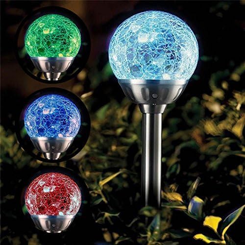 GIGALUMI Solar Lights Outdoor, Cracked Glass Ball Dual Led Garden Lights, Landscape/Pathway Lights for Path, Patio, Yard-Color Changing and White-3 Pack