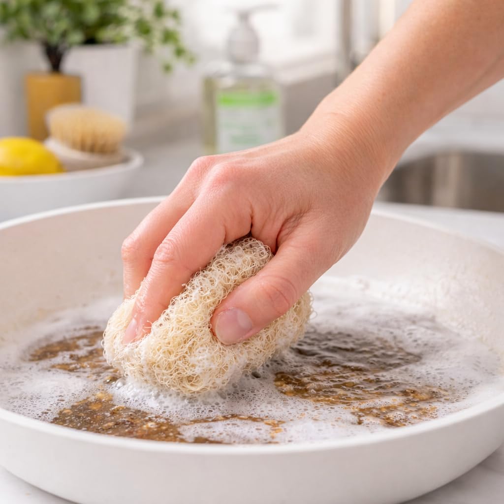 Naturalna gąbka do mycia naczyń z luffa – biodegradowalna, opakowanie 10 szt. – naturalne gąbki luffa – gąbki kuchenne wielokrotnego użytku do naczyń i powierzchni – przyjazne dla środowiska