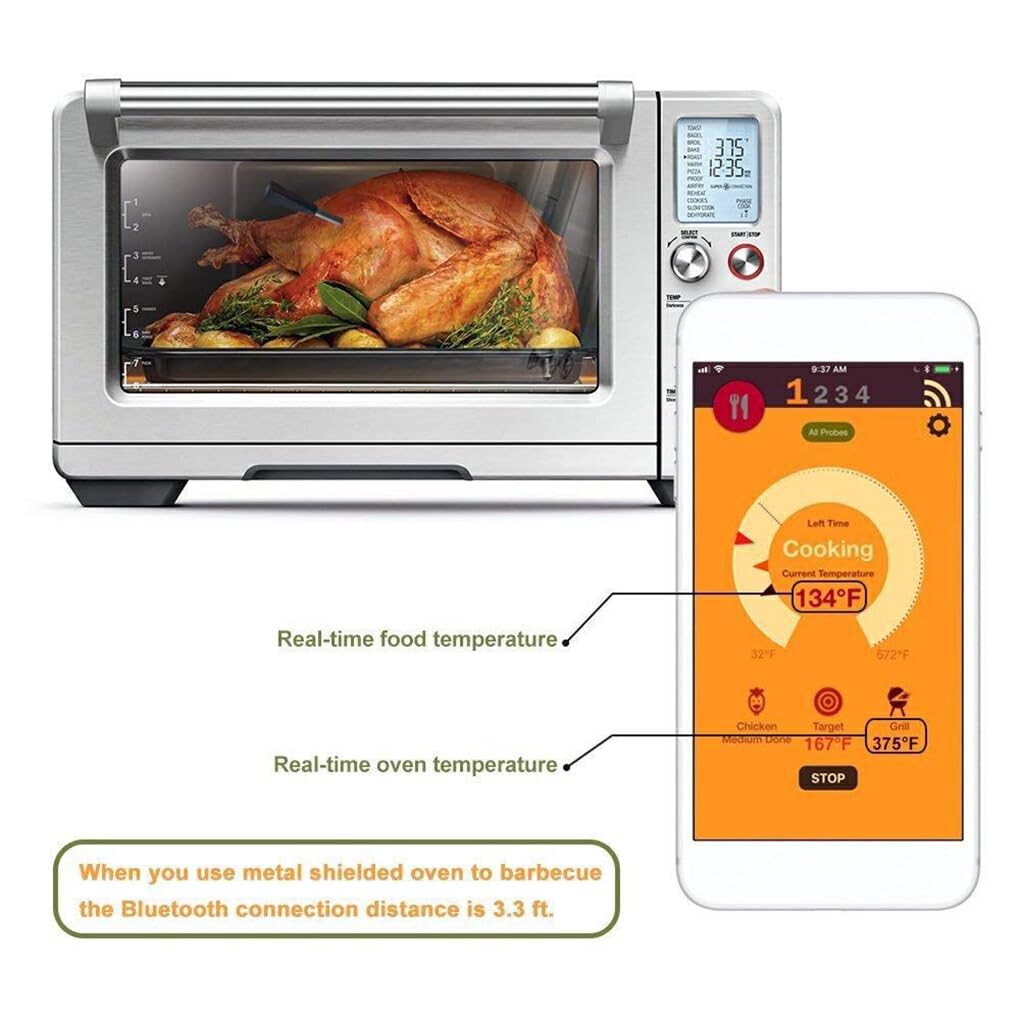 Termómetro Digital para carne con cuatro sondas Bluetooth para ahumador de barbacoa, termómetro ABS preciso de lectura rápida para horno fácil