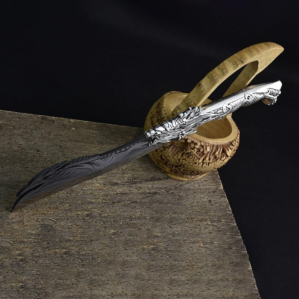 Meat Cleaver,Cleaver Knife 9.5Inch Pterosaur Machete Wood Chopper Knife Big Bone Chopper Alloy Handle Handmade Forged 7Cr17MoV Long Kitchen Knives (Color : Knife And Leather)
