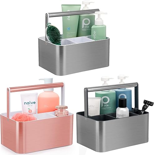 Cesta de ducha portátil con asa y divisores ajustables para dormitorio universitario, organizador grande de plástico para baño