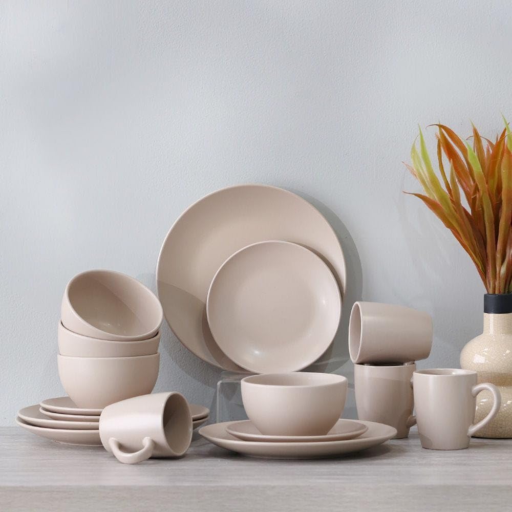 Danube Home Apollo 16-Piece Color Glazed Stoneware Dinner Set -Serve 4 33X21.5X28.5Cm Brown