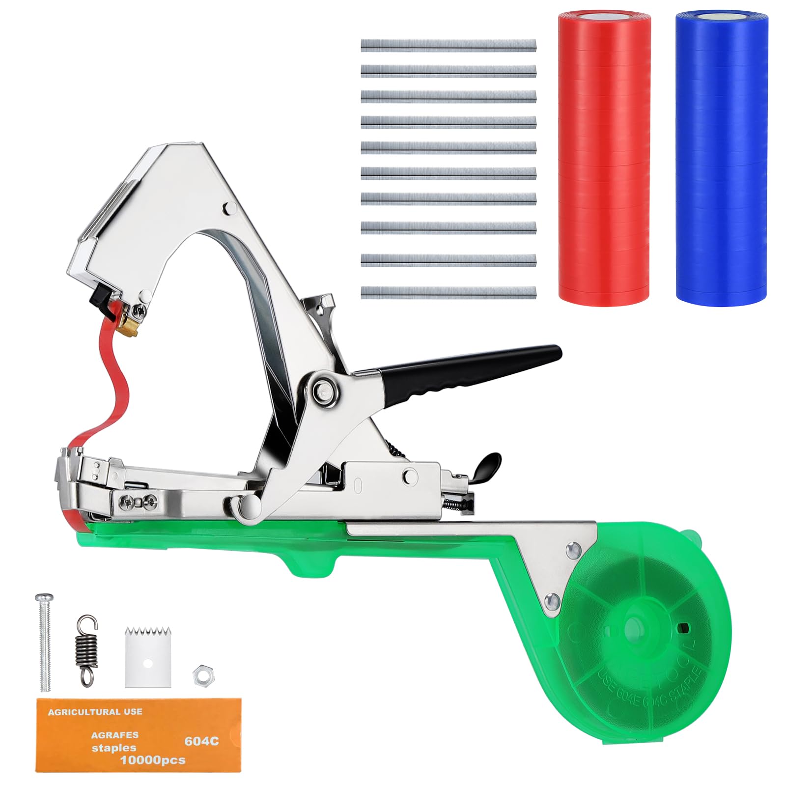 Machine à Attacher Les Plantes, Machine à Taper Nouer Branches, Outil Jardinage Machine à Attacher, Machine à Nouer Les Plantes, Pince à Lier, 20 Rouleaux Ruban Adhésif+10000 Agrafes, Vert
