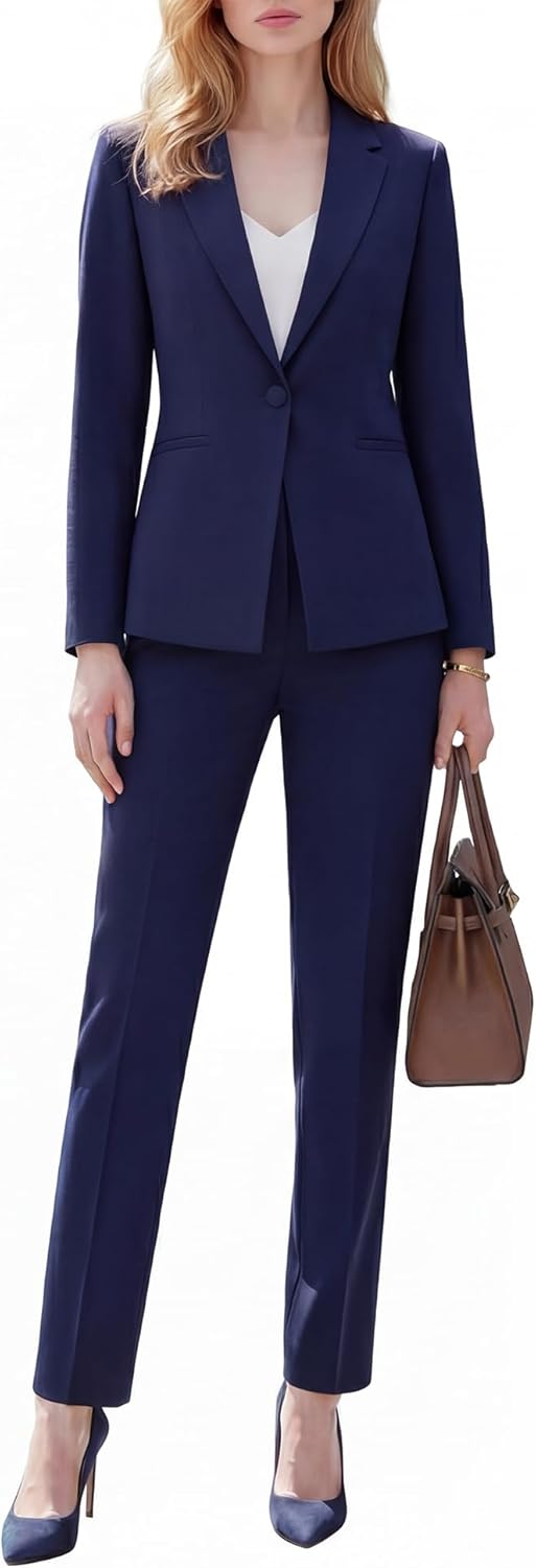 Womens Suit 2 Piece Sets Pants Suits Wrinkle-Free Business Casual Outfits for Women Blazer Professional Work Office