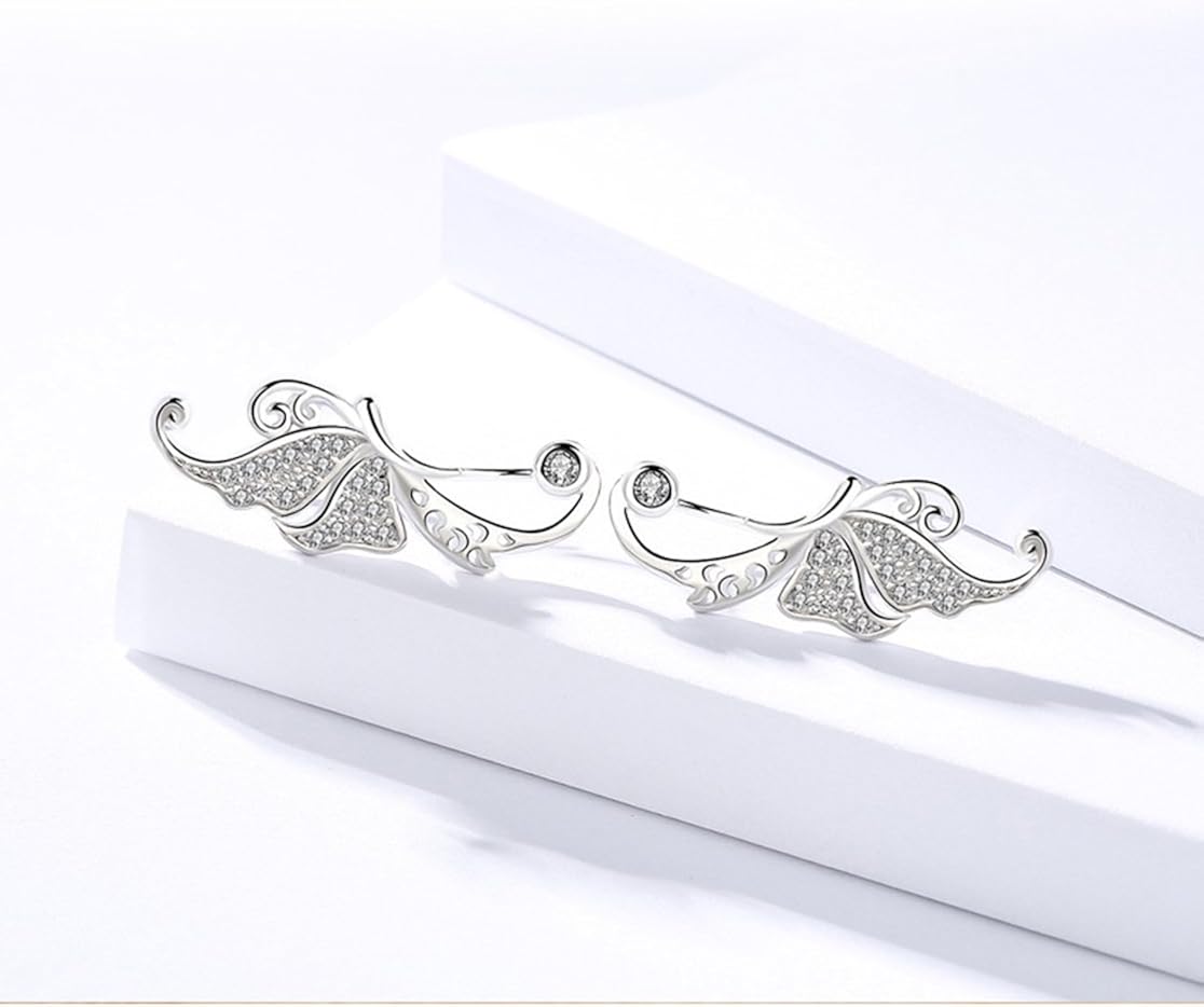 Vista 2 de Ear Crawler, Mariafashion Cuff Earrings Sterling Silver Ear Climber Butterfly Diamond Zircon Stud Earrings (butterfly ear cuff)