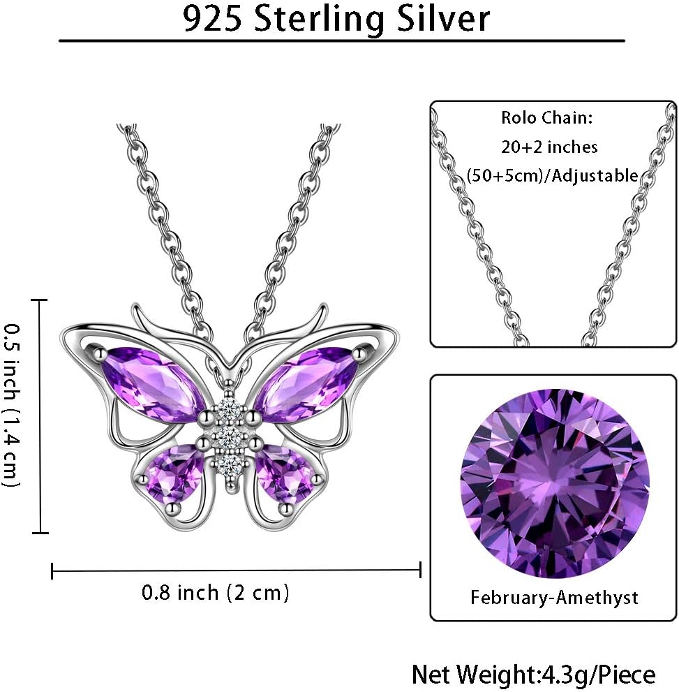 Hipunk Butterfly Birthstone Pendant Necklace - Women 925 Sterling Silver Birth Stone Animal Butterflies Pendant Crystal Birthday Jewelry - Image 6