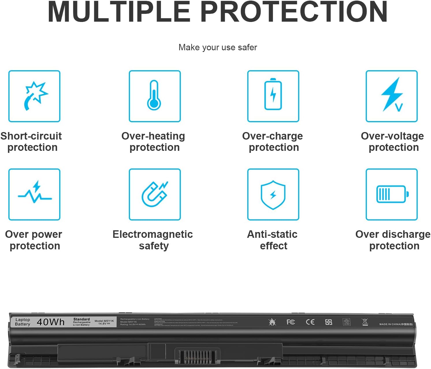 14.8V 3476 Replacement Laptop Battery for Dell Inspiron 13 14 15 3000 4000 5000 Series Compatible P/N: Dell Inspiron GXVJ3 HD4J0 HD4J0 K185W KI85W M5Y1K M5YIK WKRJ2 VN3N0 451-BBMG - Image 6