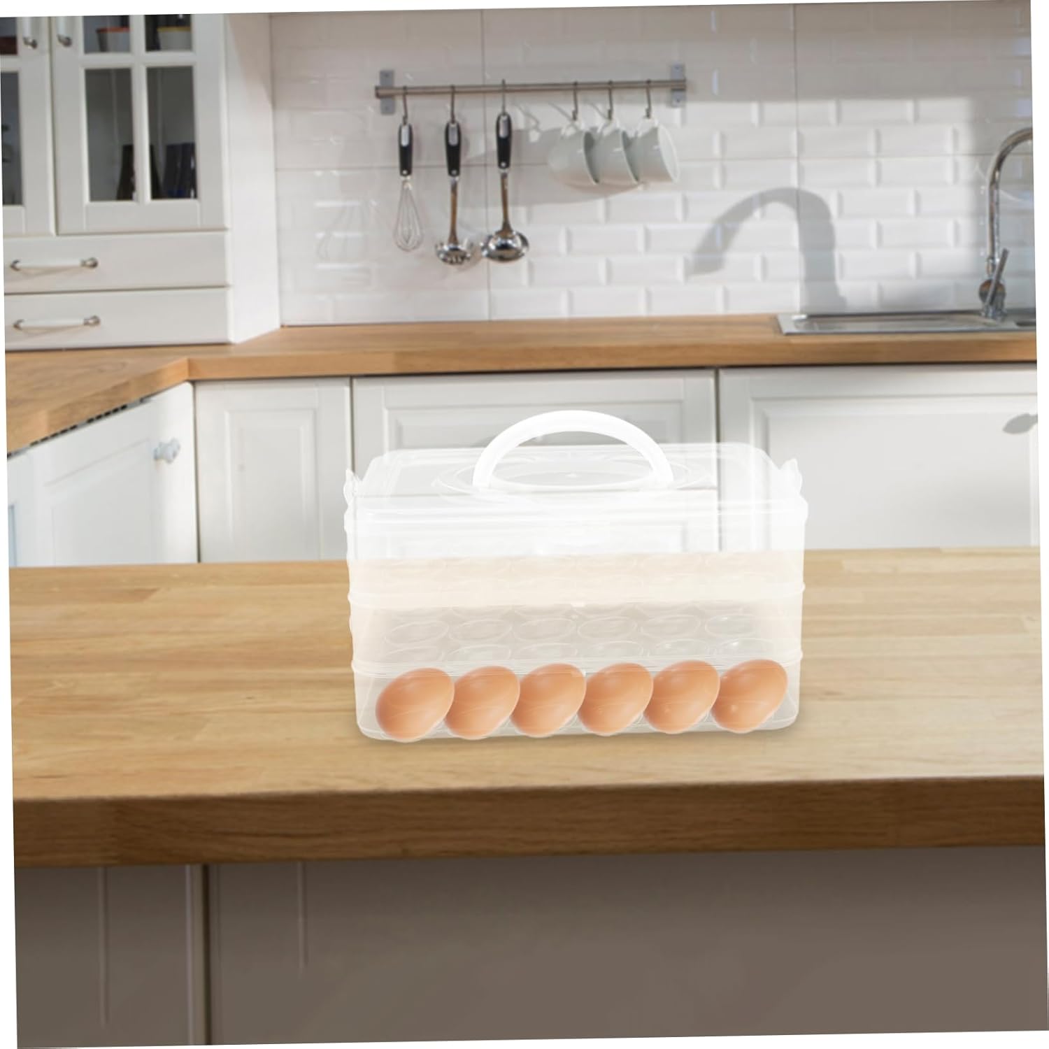 Garneck Portable Egg Tray Lid for Eggs Stackable Dispenser Container Refrigerator Organizer Handle for Holidays and Events