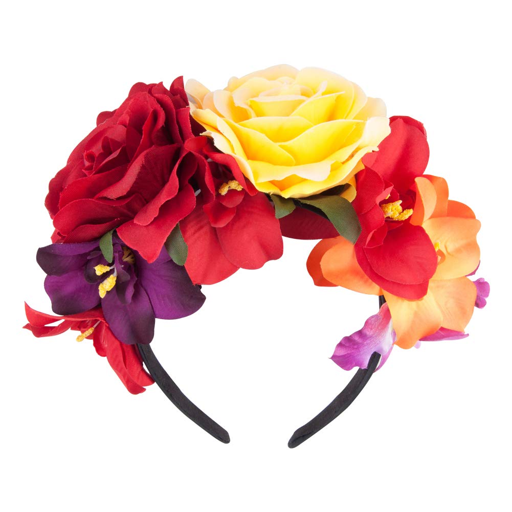 Gorse Mexican Headband Frida Kahlo Mexican Flower Crown Day of The Dead Headpiece for Party Costume Dia de Los Muertos（11 flowers)
